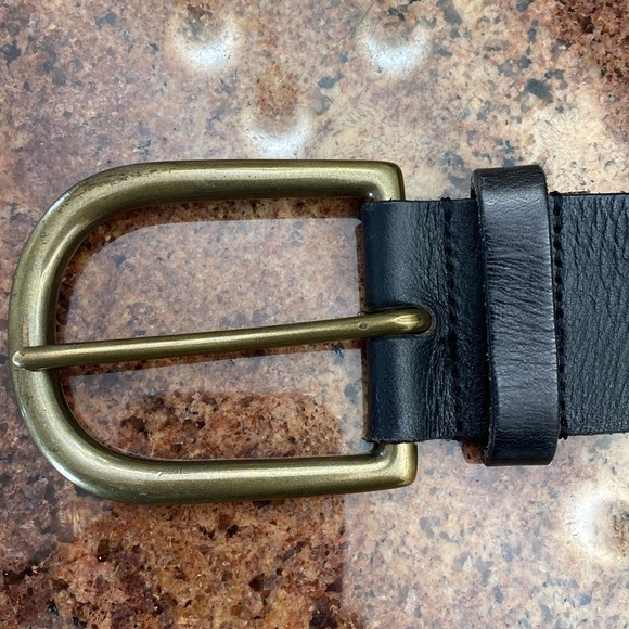 WOMEN'S GENUINE LEATHER BLACK BELT braided edges, brass like Buckle soft Size L - Picture 3 of 11